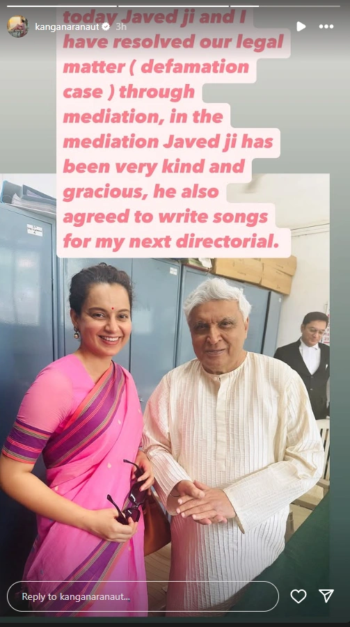 Kangana Ranaut and Javed Akhtar resolve their defamation case , poses together