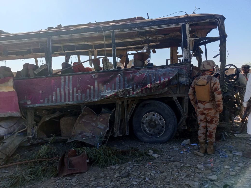 BLA says 90 soldiers killed in suicide bombing, while Pakistani officials report 5 dead; recent train hijacking adds to tensions