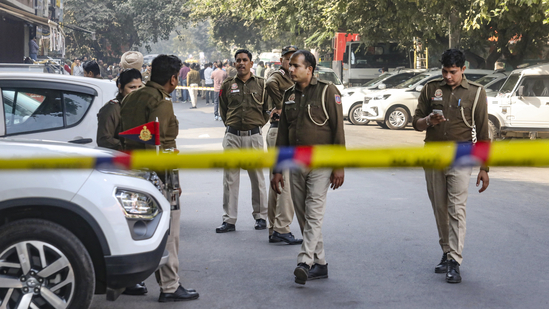 New Delhi: Police personnel at the site after a blast was reported near a PVR at Prashant Vihar area, in New Delhi, Thursday, Nov. 28, 2024.