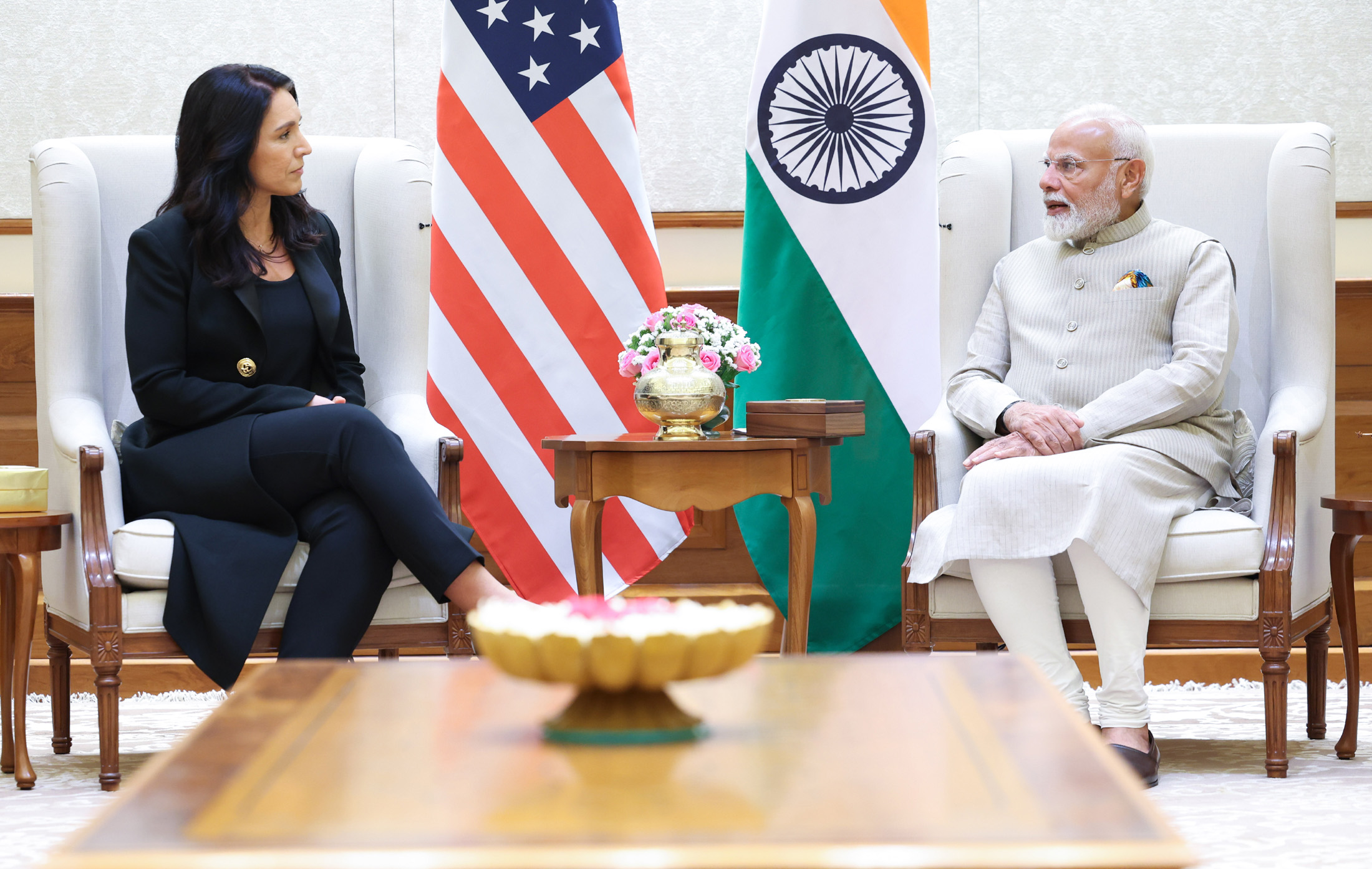 PM meets the Director of National Intelligence of the United States, Ms Tulsi Gabbard, in New Delhi on March 17, 2025.