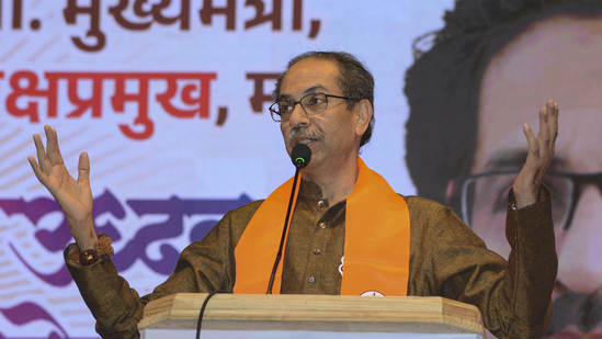 Mumbai: Shiv Sena (UBT) President Uddhav Thackeray addresses party workers' rally in the view of upcoming municipal elections, at Mulund, in Mumbai, Sunday, March 9, 2025.