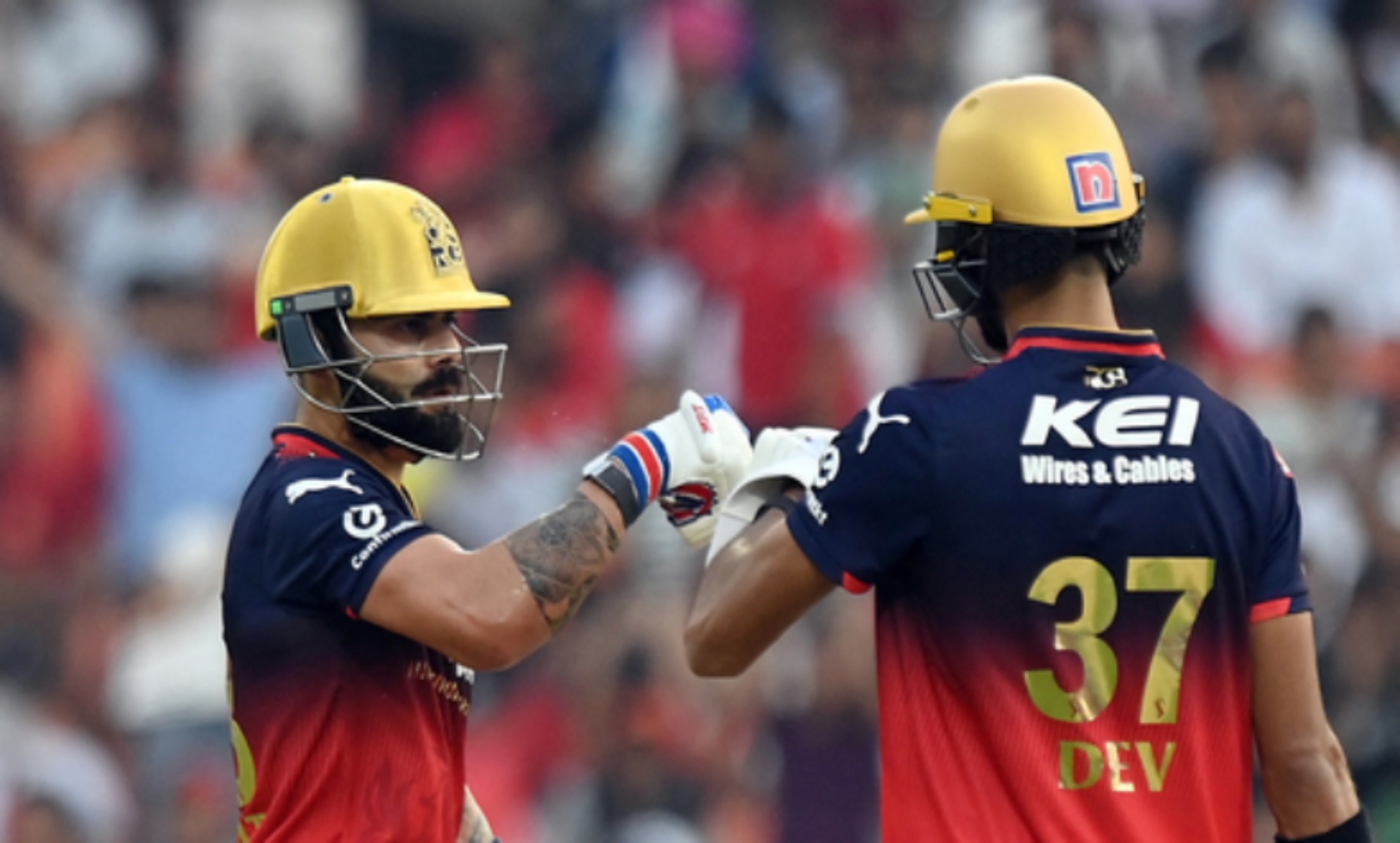 Virat Kohli and Devdutt Padikkal celebrate during RCB’s win over PBKS in IPL 2025