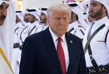 Qatar’s Emir Sheikh Tamim bin Hamad al-Thani (L) receives US President Donald Trump in the Qatari capital Doha.