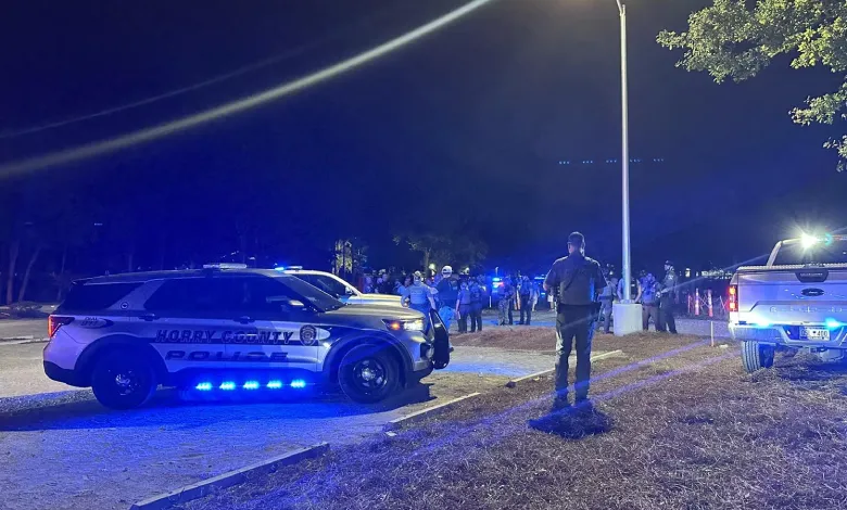 Emergency vehicles at scene of Little River, South Carolina mass shooting; 11 injured. | (Image: FB/ Horry County Police Department)