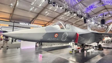 "Advanced Medium Combat Aircraft (AMCA) prototype model, symbolizing India's next-gen fighter jet aspirations.",