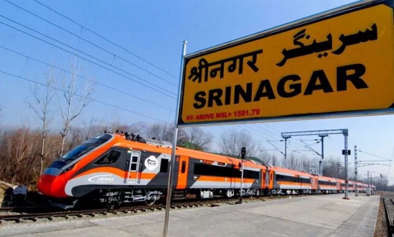 First Delhi-Srinagar train. Soldiers arrive via USBRL, connecting Kashmir to national rail network.