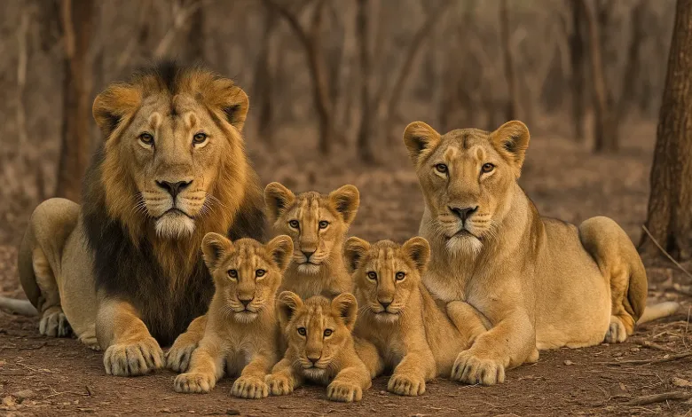 Majestic Asiatic lion in Gujarat, symbolizing the 2025 census revealing a thriving population of 891.