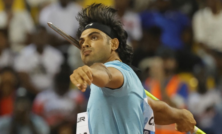 Neeraj Chopra throwing javelin at Doha Diamond League, breaking 90 meters, inspiring Indian athletics.
