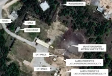 The satellite data also captured structural damage to the roof of a building adjacent to unmanned aircraft storage hangars.