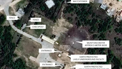 The satellite data also captured structural damage to the roof of a building adjacent to unmanned aircraft storage hangars.