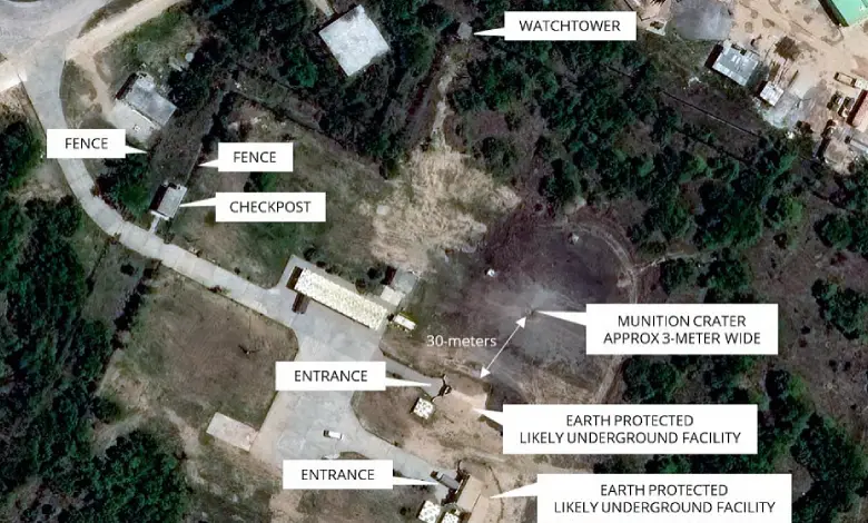 The satellite data also captured structural damage to the roof of a building adjacent to unmanned aircraft storage hangars.