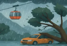 Heavy rainfall in Gujarat leads to crop damage, ropeway suspension at Girnar, and IMD weather alerts across several districts.