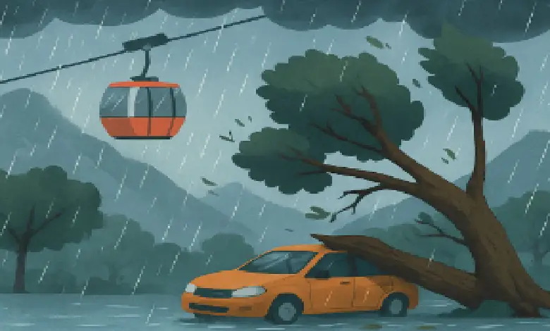Heavy rainfall in Gujarat leads to crop damage, ropeway suspension at Girnar, and IMD weather alerts across several districts.