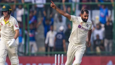 Indian cricketer Mohammed Shami bowling during a match, representing his fitness challenges for the England Test series.