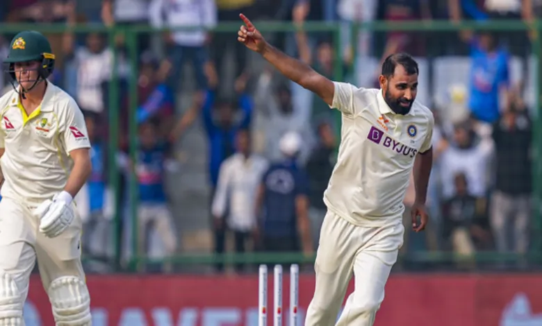 Indian cricketer Mohammed Shami bowling during a match, representing his fitness challenges for the England Test series.