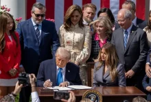 President Trump signs the "Take It Down Act" alongside First Lady Melania Trump, addressing non-consensual intimate content.