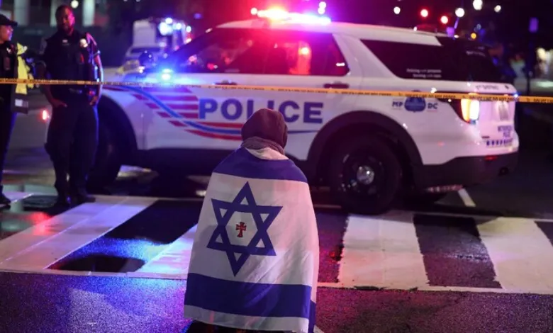"Police outside Capital Jewish Museum after fatal shooting of Israeli diplomats in Washington DC antisemitic attack"
