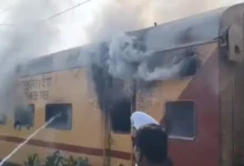 A sudden fire broke out in the Daund-Pune DEMU train on Monday morning, triggering panic among passengers and leading to a dramatic rescue of a passenger trapped inside a toilet.