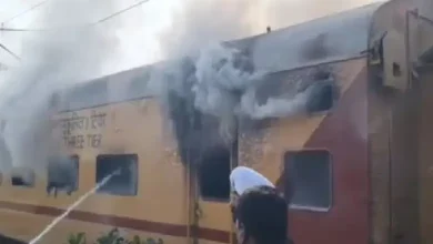 A sudden fire broke out in the Daund-Pune DEMU train on Monday morning, triggering panic among passengers and leading to a dramatic rescue of a passenger trapped inside a toilet.