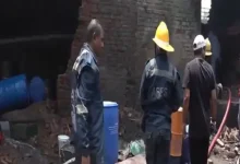 Firefighters controlling blaze at Jayshree Chemical Factory in Vatva GIDC, Ahmedabad.