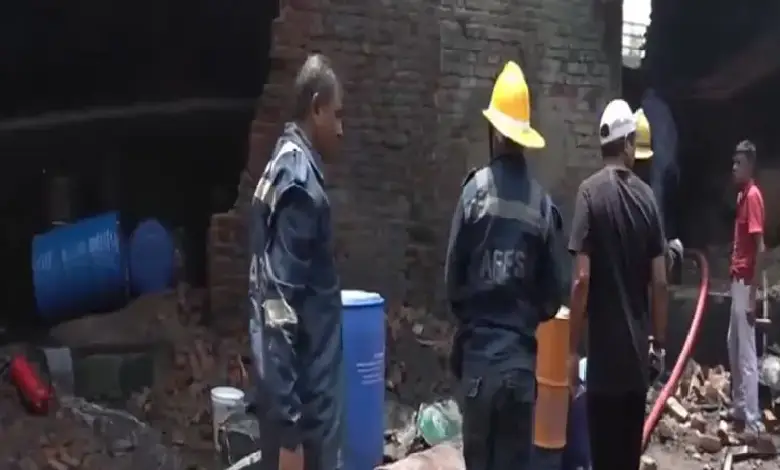 Firefighters controlling blaze at Jayshree Chemical Factory in Vatva GIDC, Ahmedabad.