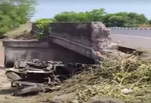 Bolero crash on Rajkot-Bhavnagar highway; car broke divider and plunged into canal, killing two, including a government engineer.
