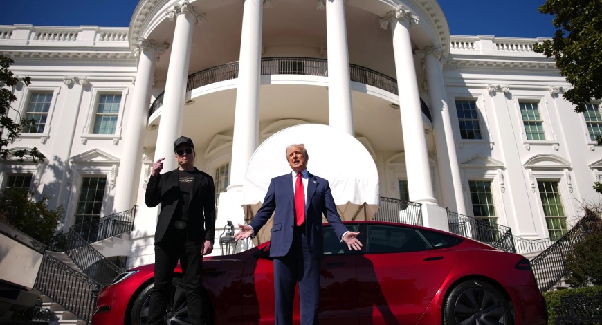 Trump Dismisses Elon's Car Rumors: "No Sale" For Red Tesla, May "Move It Around"