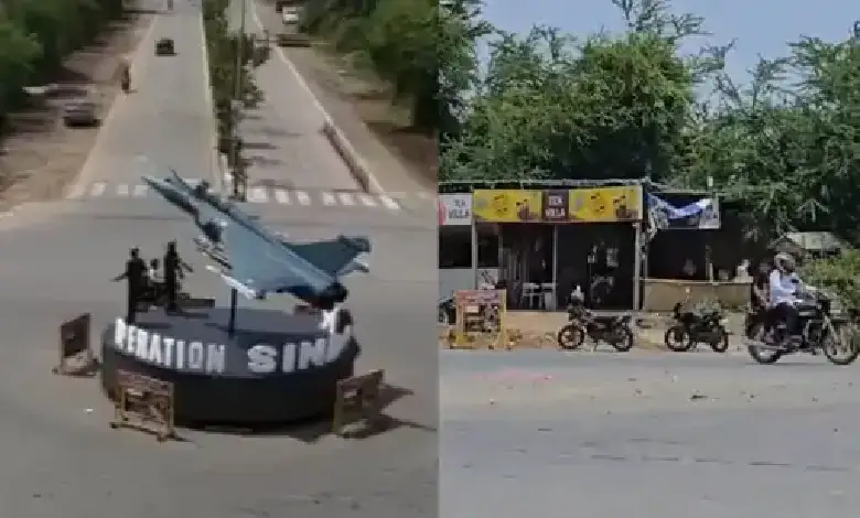 Illegally built ‘Operation Sindoor’ circle with fighter plane removed from Surat road after SMC notice and public debate.