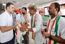 Congress Leader Rahul Gandhi reached Vadodara on Saturday to a warm reception by party cadres and supporters.