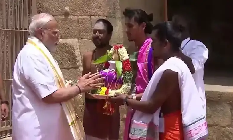 Prime Minister Narendra Modi on Sunday visited the iconic Gangaikonda Cholapuram Temple in Tamil Nadu's Ariyalur district to pay tribute to the legacy of the Chola dynasty.
