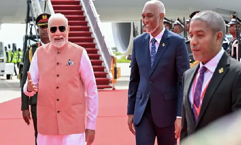 Prime Minister Narendra Modi landed in Male on Friday to a grand reception by Maldivian President Mohamed Muizzu, along with the country's senior cabinet members, including the Foreign Minister, Defence Minister, Finance Minister and the Minister of Homeland Security.