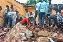 The teachers at the primary school building that collapsed on Friday morning in Rajasthan’s Jhalawar.