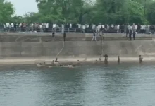 Car plunges into Nabhoi canal in Gandhinagar, rescue operation underway.