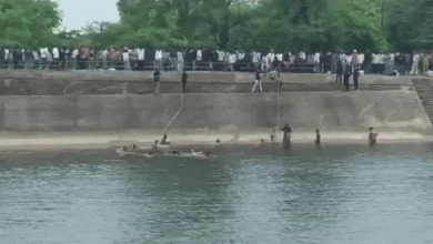 Car plunges into Nabhoi canal in Gandhinagar, rescue operation underway.