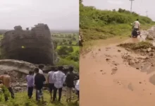 Collapsed water tank floods Khambha-Nageshri highway in Amreli, affecting water supply to nearby villages.