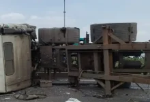 A serious accident took place on the Mundra-Khedoi highway today. Three youths died on the spot after a container fell on their Activa.