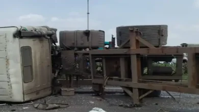 A serious accident took place on the Mundra-Khedoi highway today. Three youths died on the spot after a container fell on their Activa.
