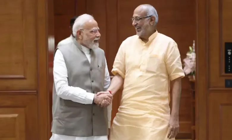 Prime Minister Narendra Modi met the NDA’s candidate for the Vice Presidential post, CP Radhakrishnan, in Delhi.