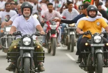 Congress leader Rahul Gandhi and RJD leader Tejashwi Yadav rode a bullet bike during their Bihar Yatra on Sunday.