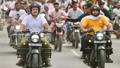 Congress leader Rahul Gandhi and RJD leader Tejashwi Yadav rode a bullet bike during their Bihar Yatra on Sunday.