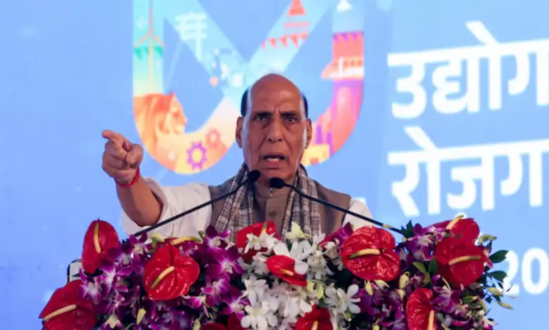Defence Minister Rajnath Singh on Monday took a sharp swipe at US President Donald Trump over the steep tariff threats to India.
