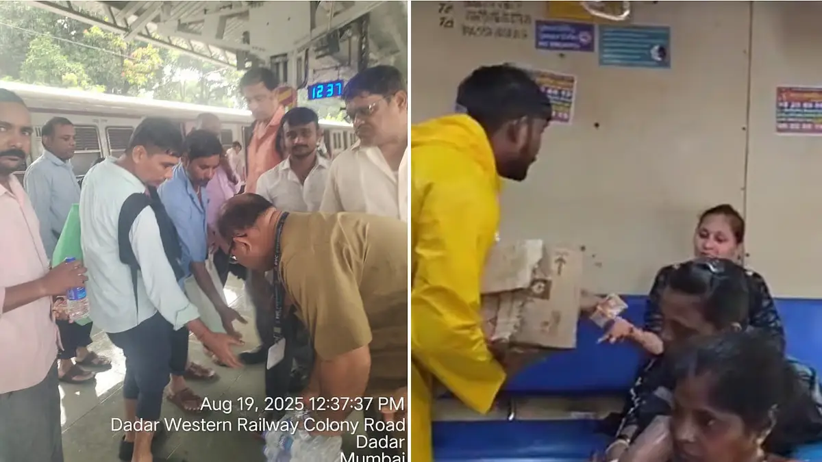 Mumbai Rain - WATCH VIDEO : BMC Teams Provides Food, Water, & Tea To Stranded Commuters At Railway Stations and Local Trains image: BMC