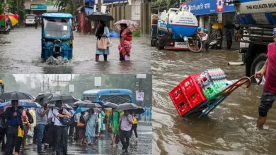 Heavy showers overnight threw life out of gear in Kolkata and its surrounding areas on Tuesday, with several places inundated under knee-deep water and traffic paralysed.