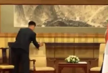 : A video has surfaced online showing North Korean staff frantically scrubbing and sanitising every object Kim Jong Un touched during his meeting with Vladimir Putin in China.