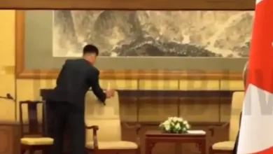 : A video has surfaced online showing North Korean staff frantically scrubbing and sanitising every object Kim Jong Un touched during his meeting with Vladimir Putin in China.
