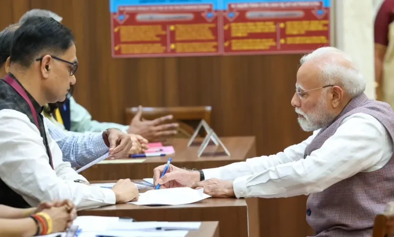 Prime Minister Narendra Modi on Tuesday cast the first vote in the vice-presidential elections, which are underway in the Parliament House.