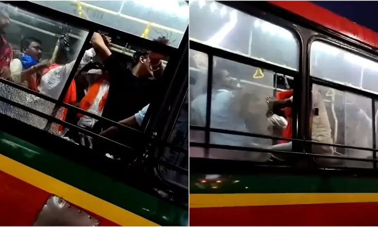 Mumbai Juhu Bus Station Clash: Maratha Protesters Allegedly Assault Commuter, Shatter BEST Bus Window; Police Scan CCTV After Viral Video