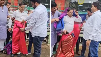 Thane: BJP workers drape Congress leader 'Mama' Pagare in saree after he shares morphed video of PM Modi; clip goes viral