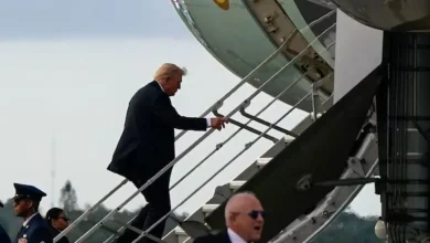 US President Donald Trump boarded Air Force One with a smaller set of stairs on Sunday amid increased security measures at Palm Beach International Airport.