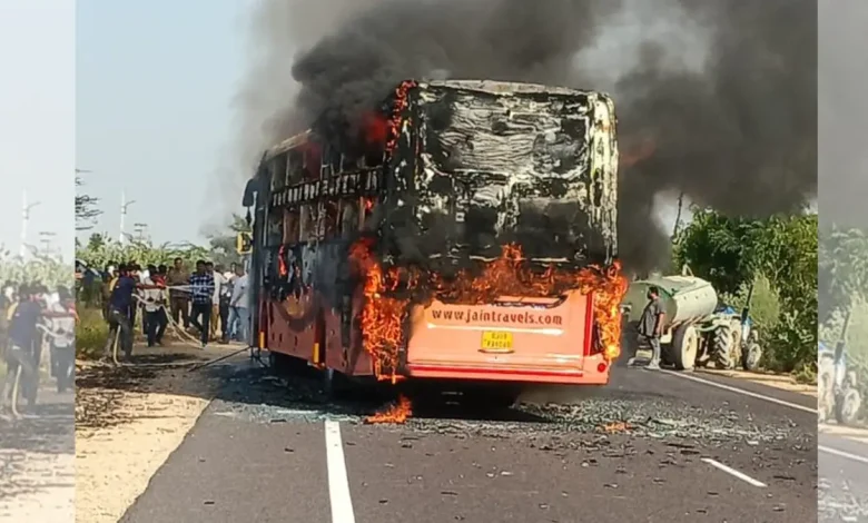 Rajasthan Bus Carrying 57 Passengers Catches Fire on Jaisalmer Highway; Several Injured